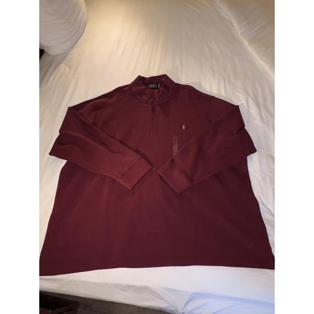 Polo Ralph Lauren Sweater Mens 4XB Big & Tall Red 1/4 Zip Mock Neck Pullover